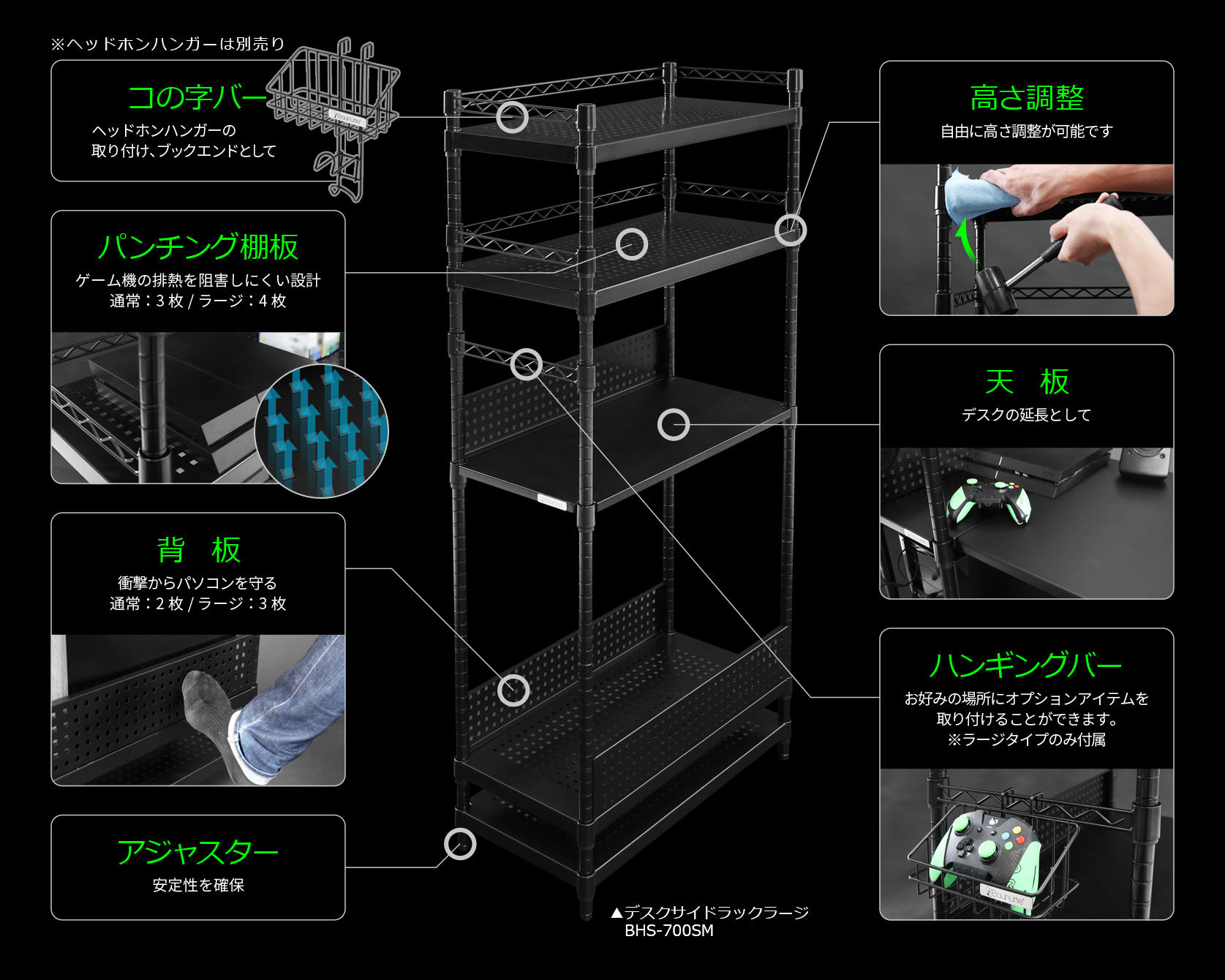 ②デスクサイドラック