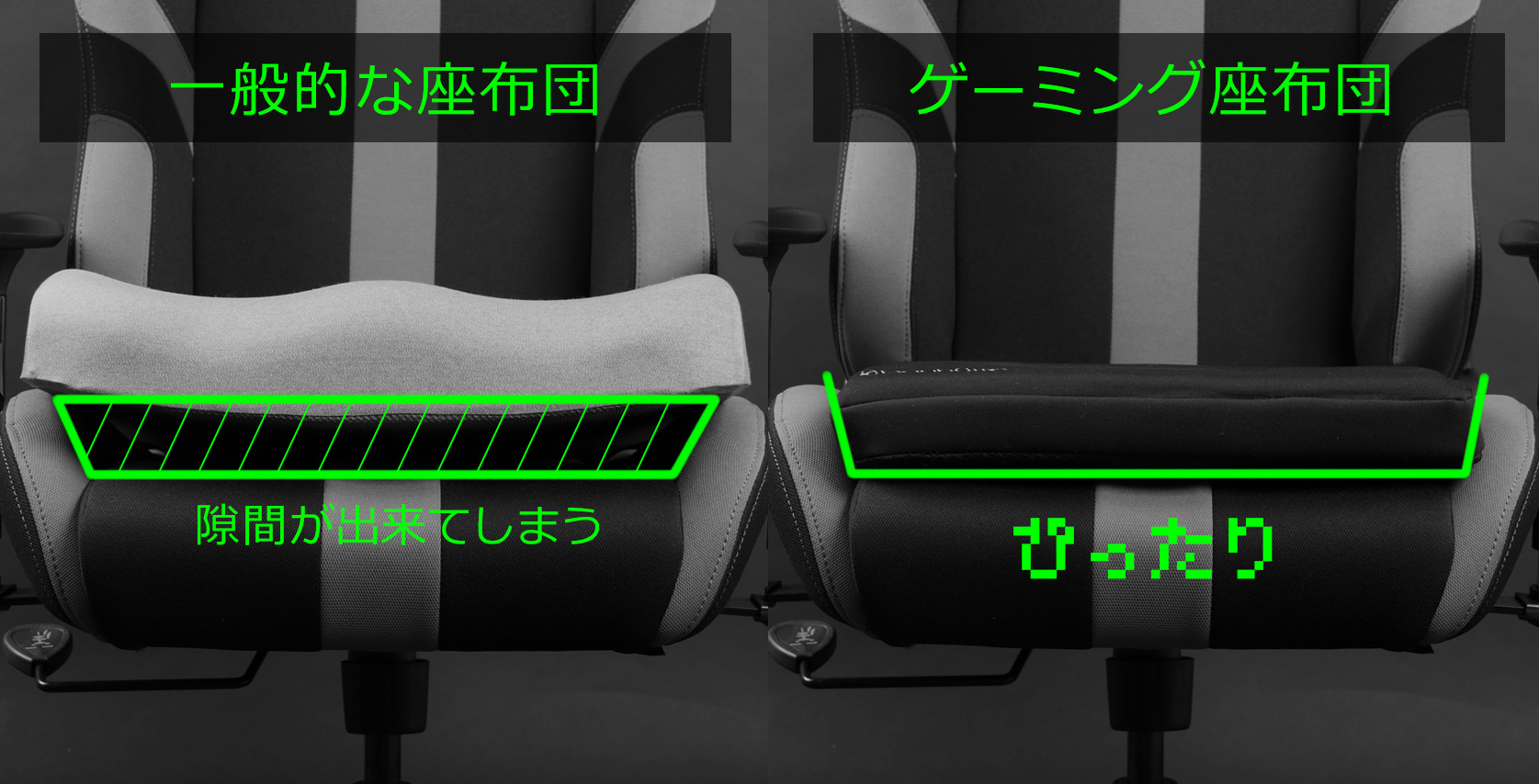 ゲーミングチェアの特殊な形状にも問題なくフィットします。