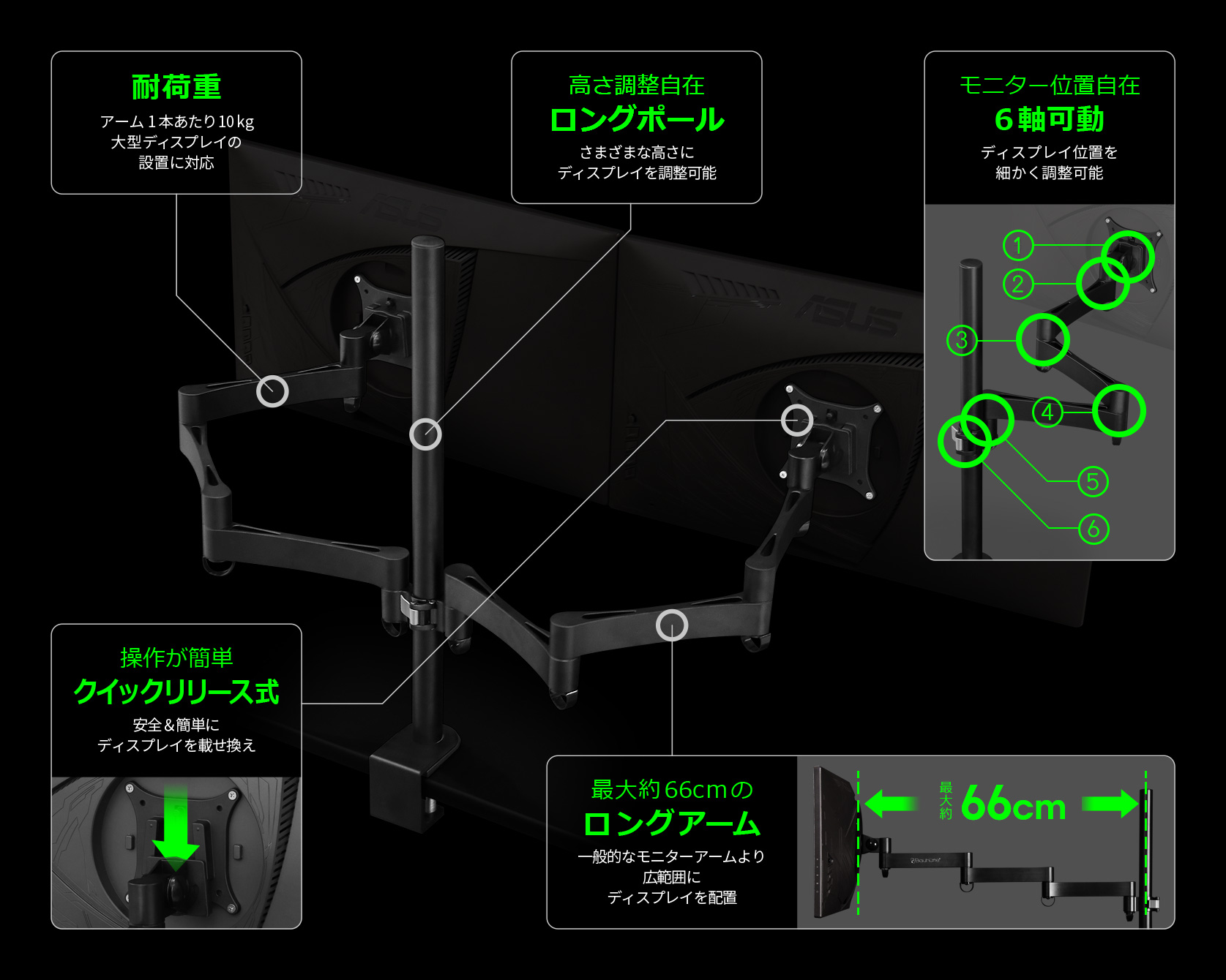 ロングモニターアーム Bma 100n 0n 300n Bauhutte