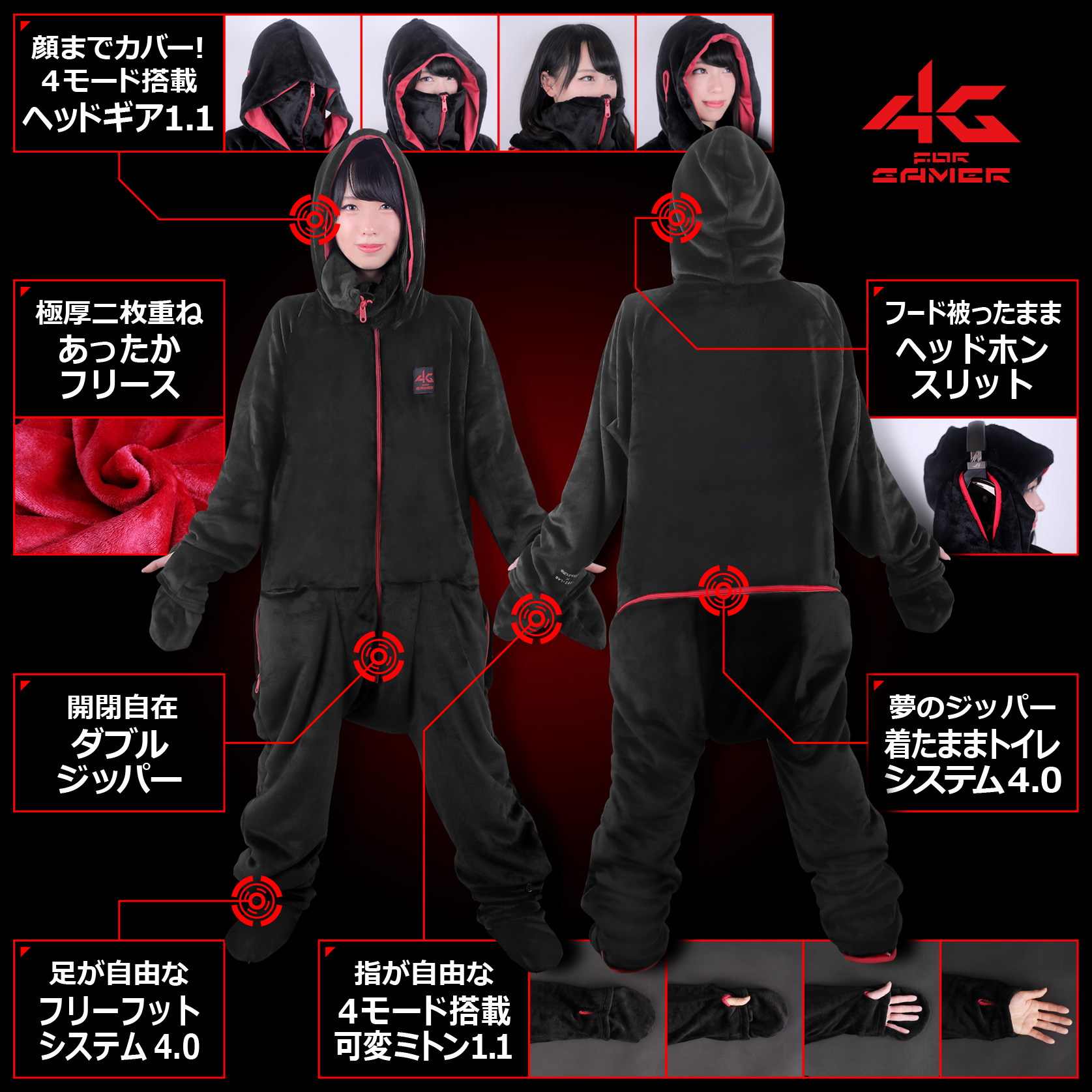 ゲーミング着る毛布 ダメ着4G(for Gamers) HFD-M/L/XL-4G-19 機能まとめ