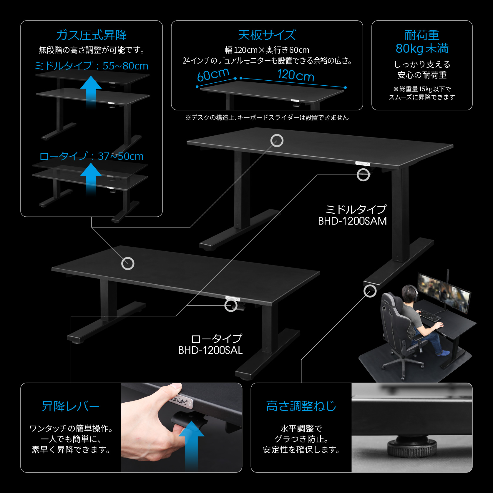 SAゲーミングデスク BHD-1200SA | Bauhütte®