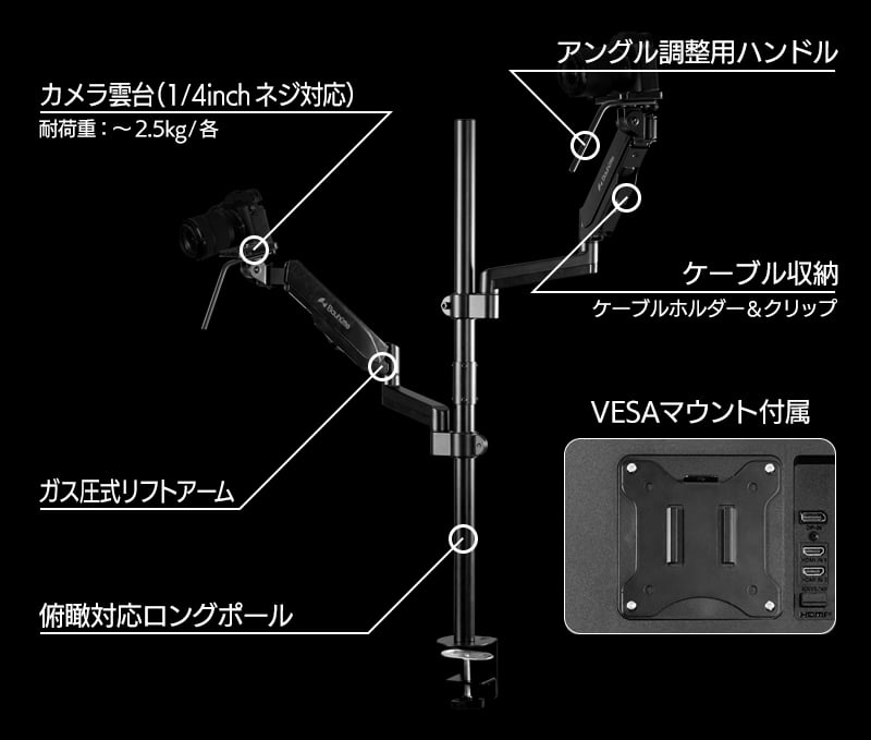 カメラスタンド「ストリーマーズアーム」 BMA-1/2CAM 機能まとめ