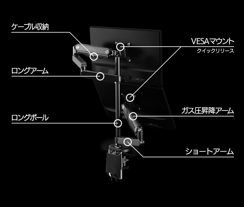 ロングモニターアーム BMA-2GSV 機能まとめ