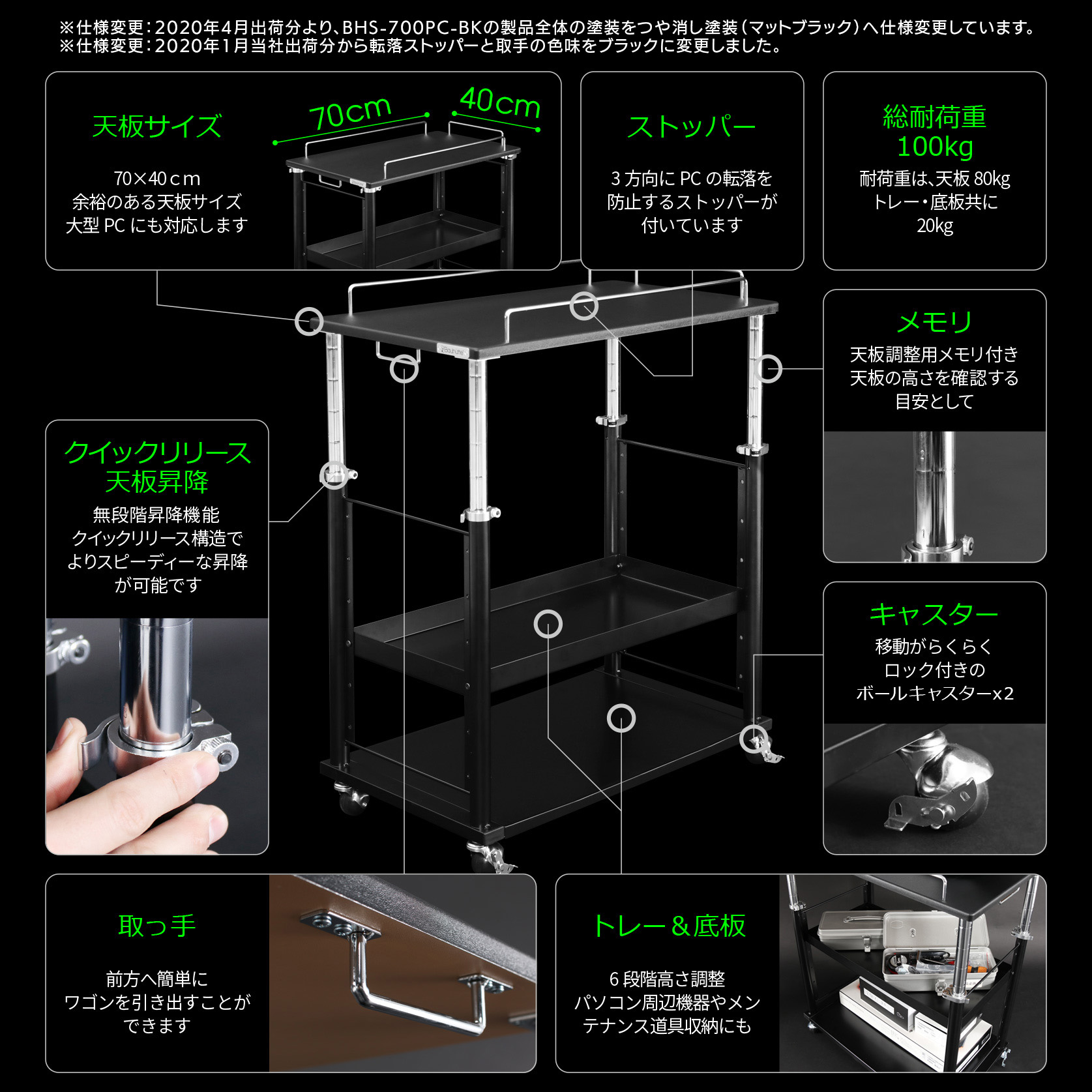 PCディスプレイワゴン BHS-700PC 機能まとめ
